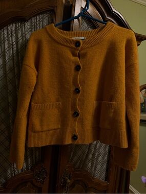 BiBi Mustard Button-Front Pocket Cardigan